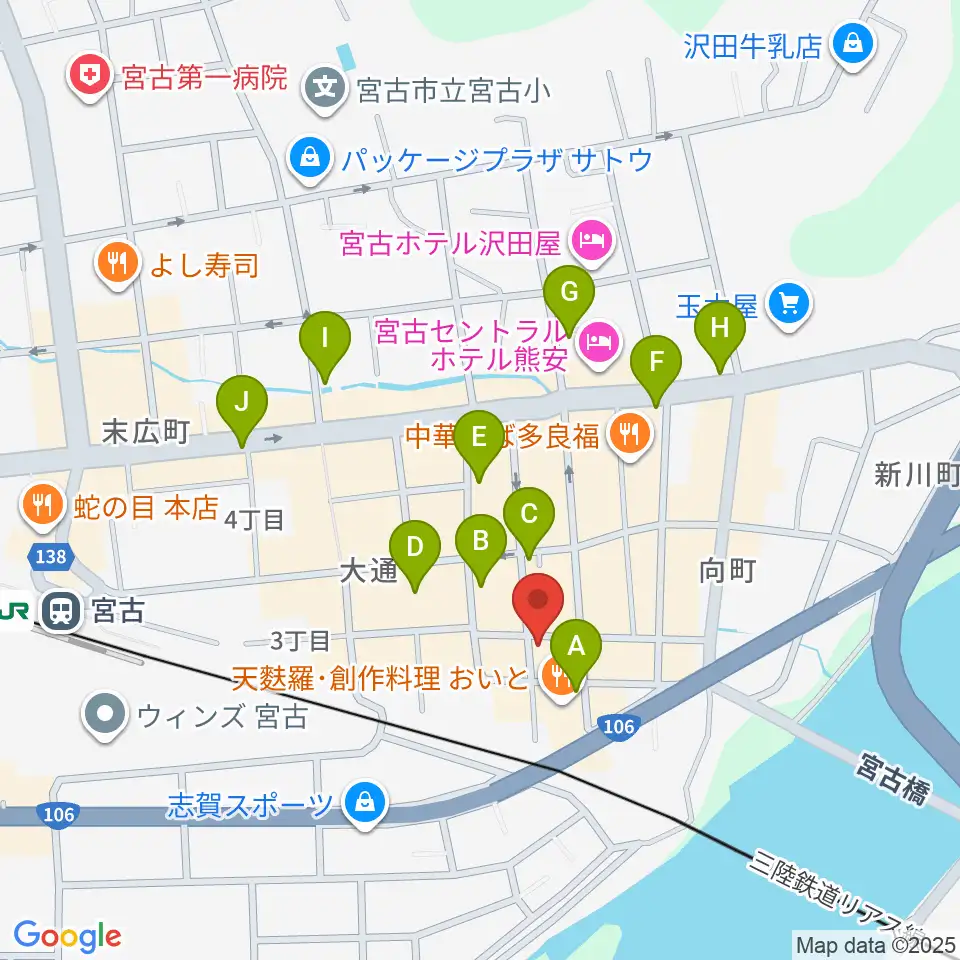 クラブカウンターアクション宮古周辺のカフェ一覧地図