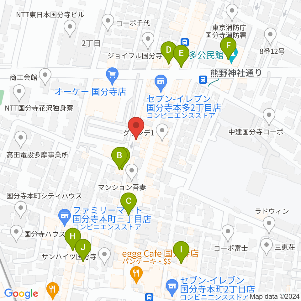 国分寺ギブハーツ周辺のカフェ一覧地図