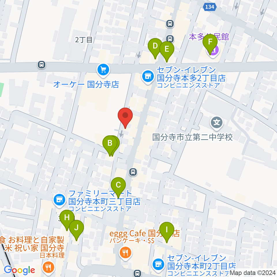 国分寺ギブハーツ周辺のカフェ一覧地図