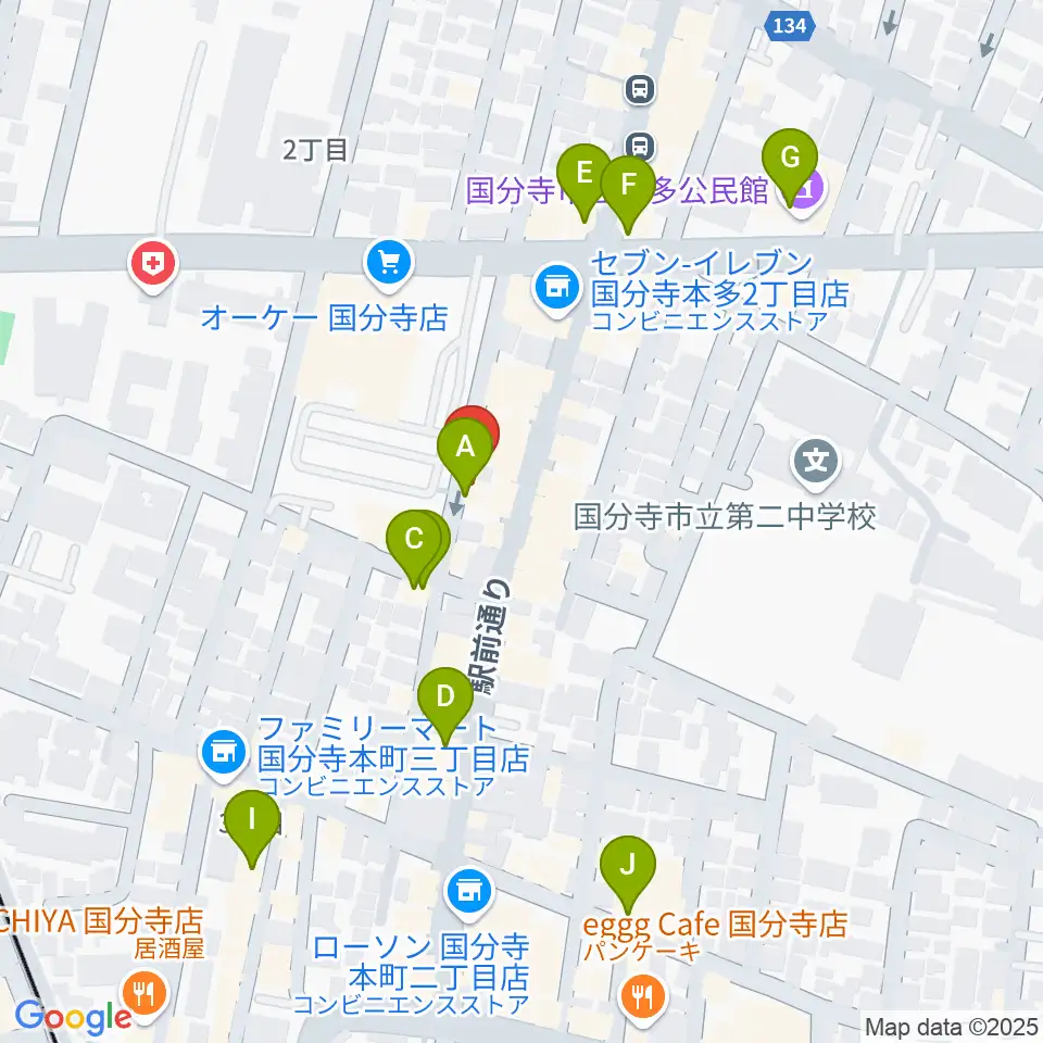 国分寺ギブハーツ周辺のカフェ一覧地図