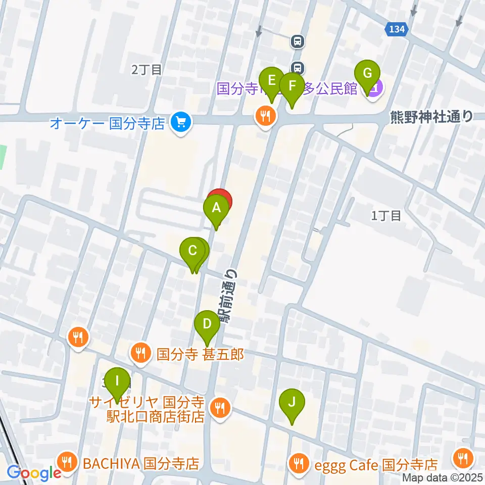 国分寺ギブハーツ周辺のカフェ一覧地図
