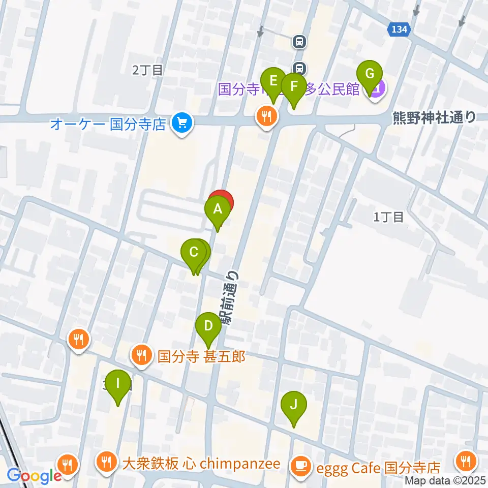国分寺ギブハーツ周辺のカフェ一覧地図