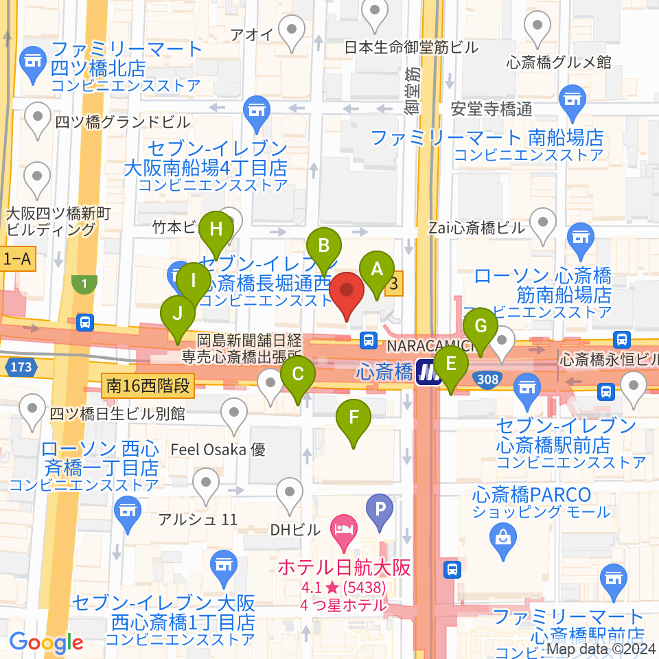心斎橋VARON周辺のカフェ一覧地図