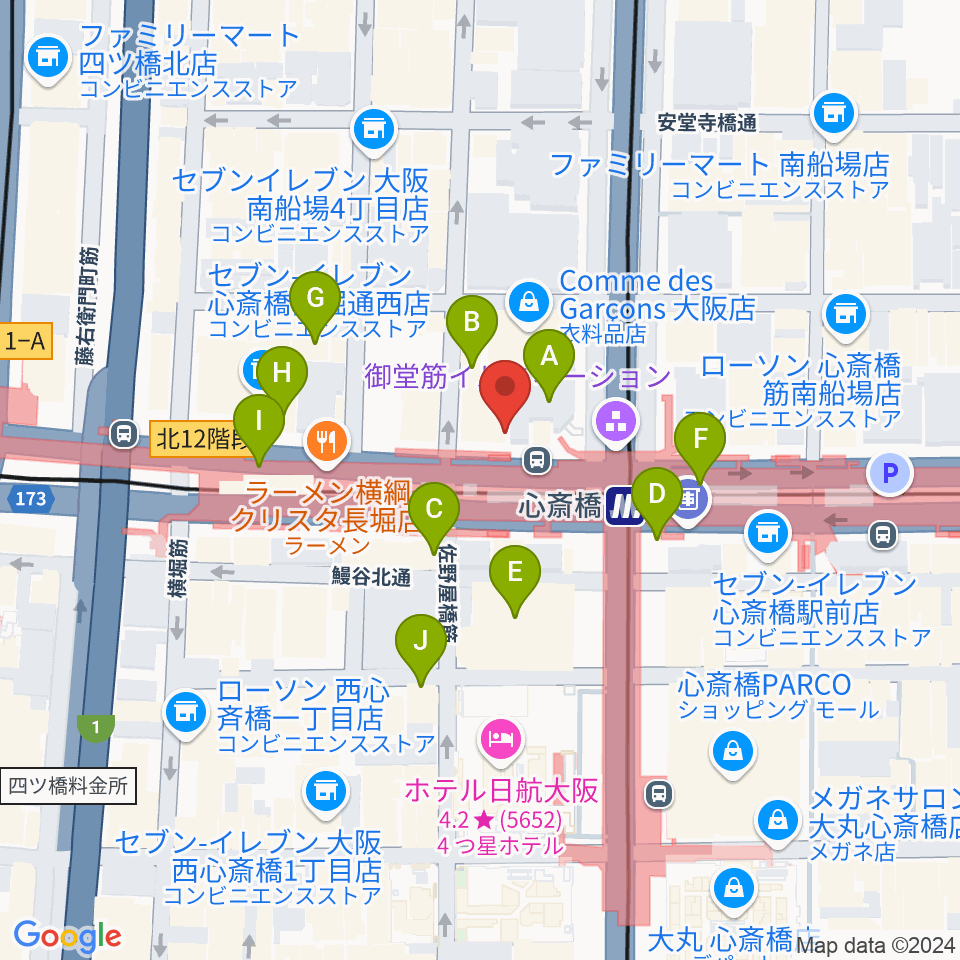 心斎橋VARON周辺のカフェ一覧地図