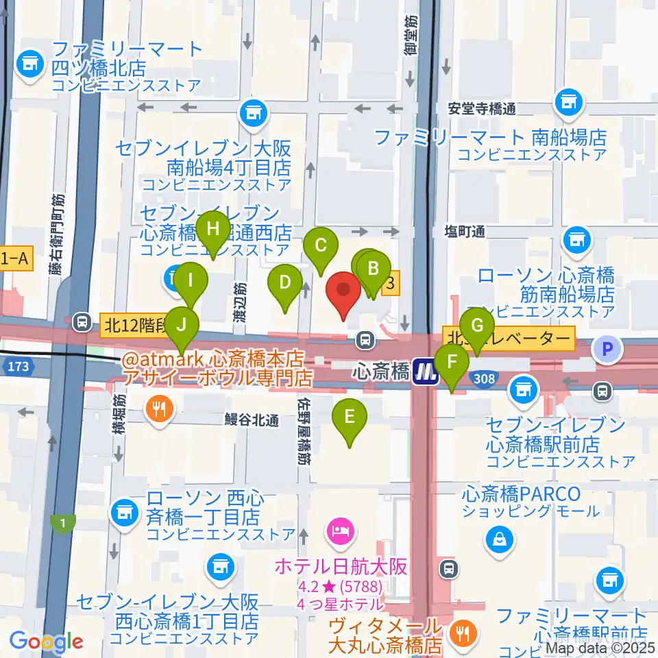 心斎橋VARON周辺のカフェ一覧地図