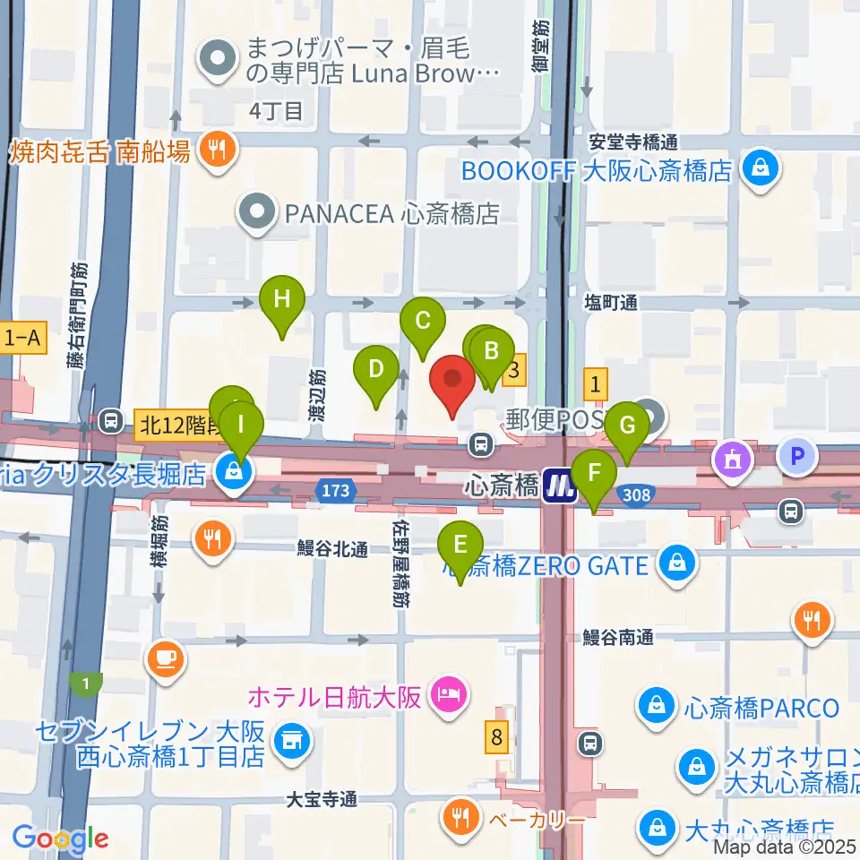 心斎橋VARON周辺のカフェ一覧地図