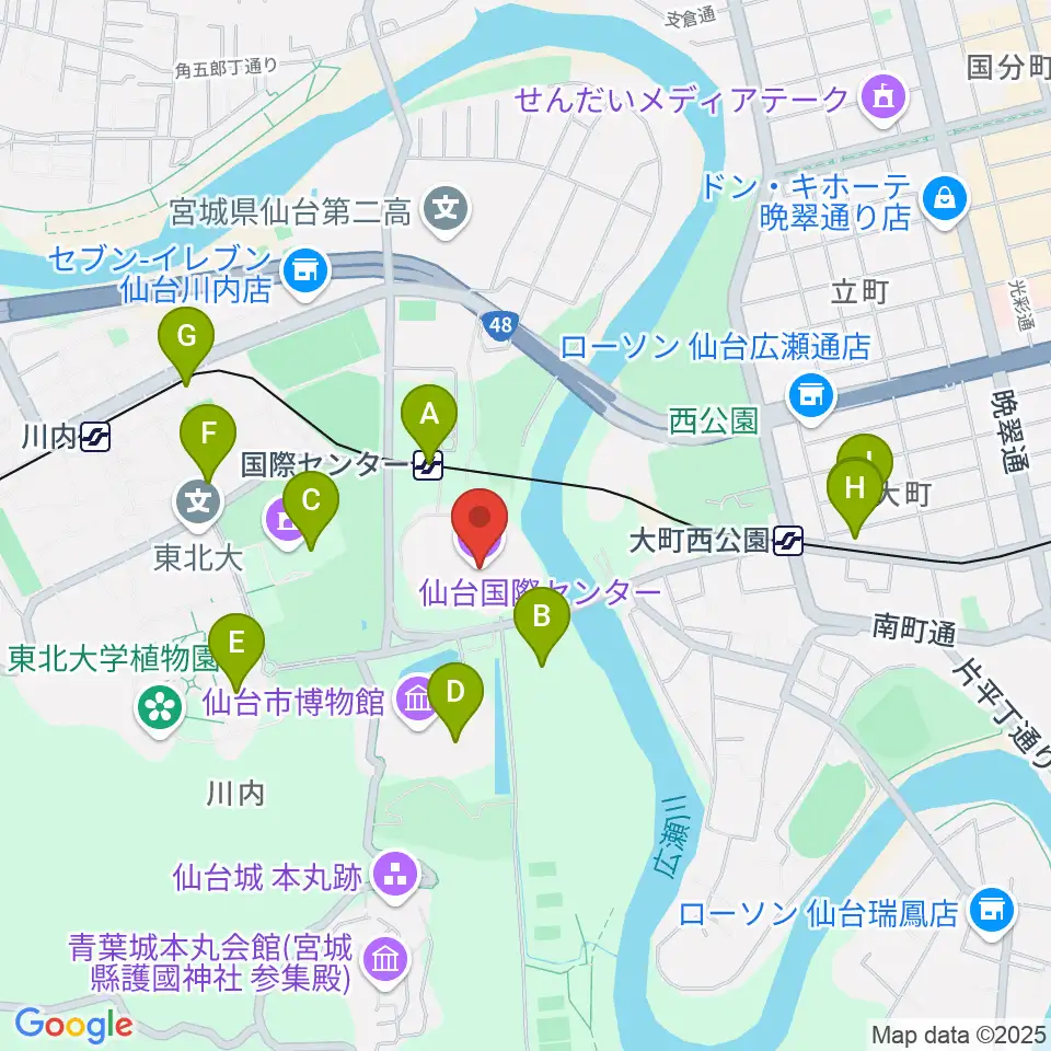 仙台国際センター周辺のカフェ一覧地図