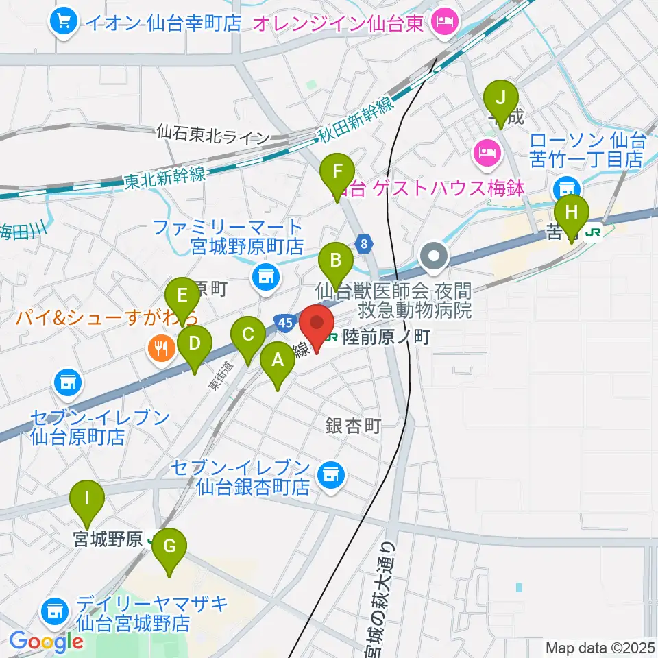 宮城野区文化センター周辺のカフェ一覧地図