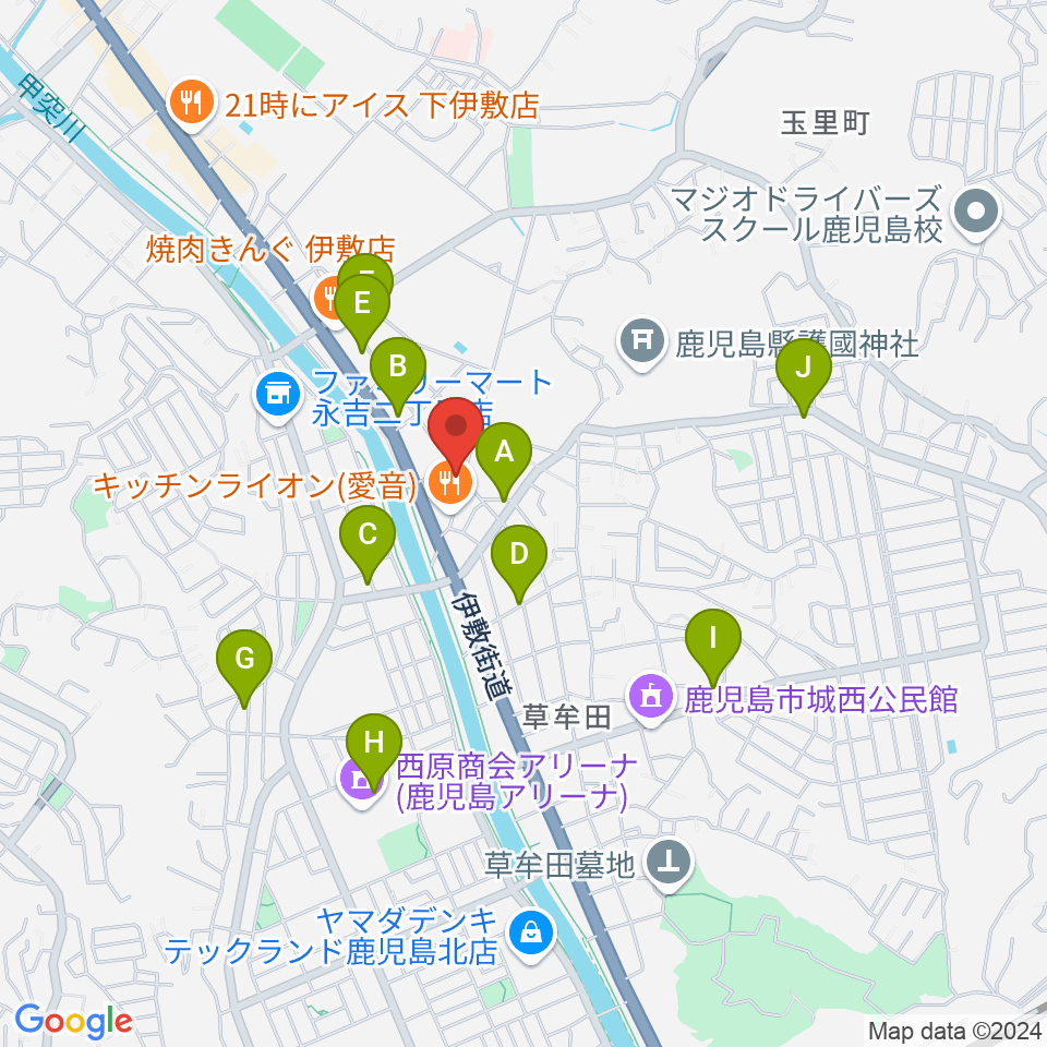 鹿児島 中央楽器周辺のカフェ一覧地図