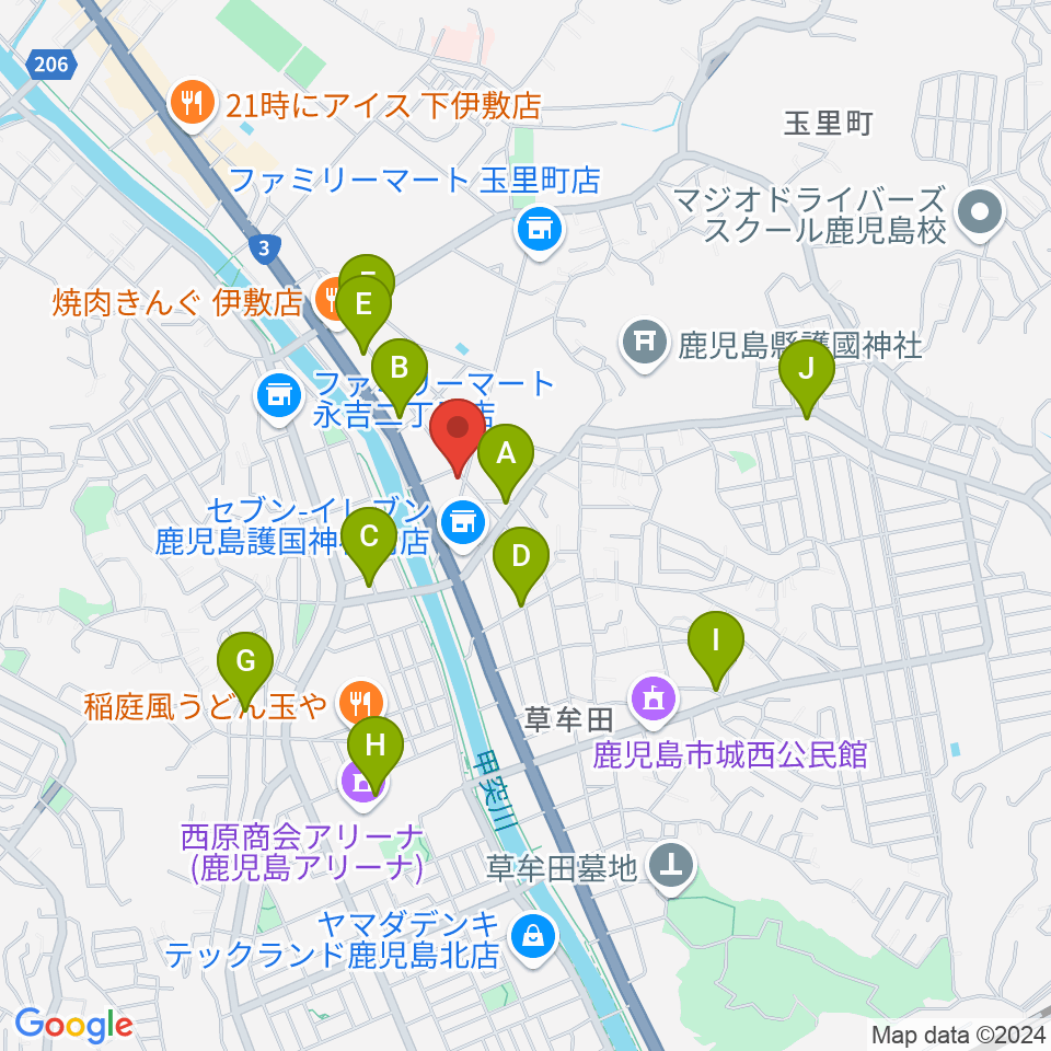 鹿児島 中央楽器周辺のカフェ一覧地図