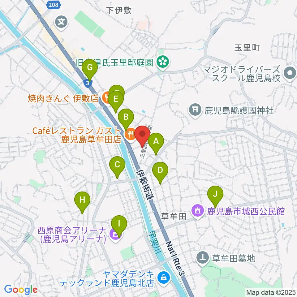 中央楽器周辺のカフェ一覧地図