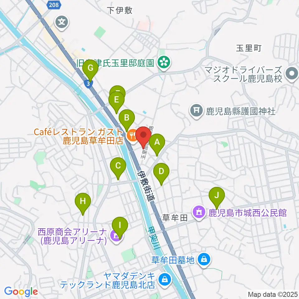 中央楽器周辺のカフェ一覧地図