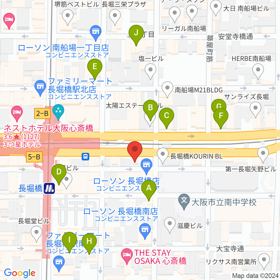 長堀橋WAXX周辺のカフェ一覧地図