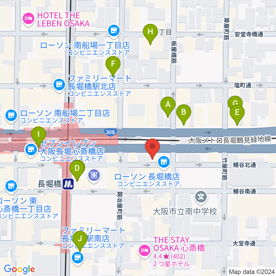 長堀橋WAXX周辺のカフェ一覧地図