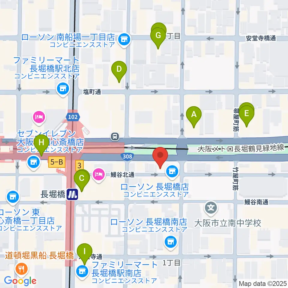 長堀橋WAXX周辺のカフェ一覧地図