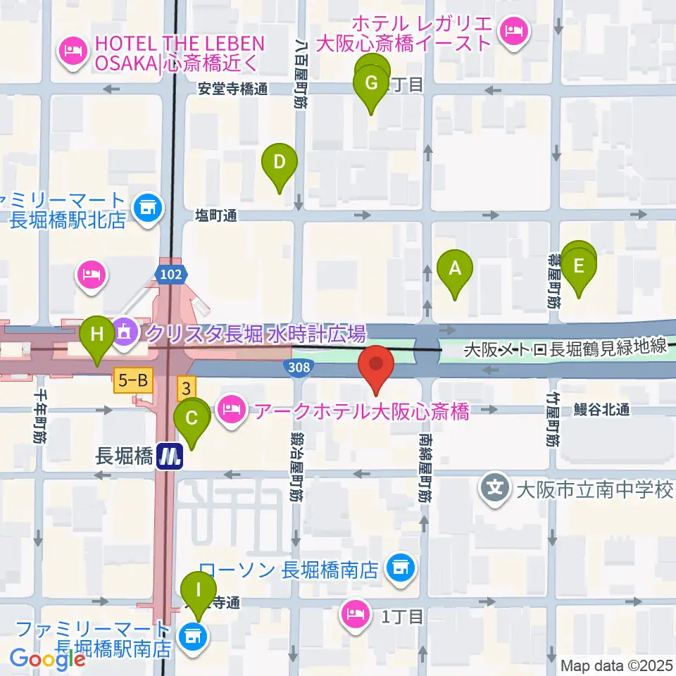 長堀橋WAXX周辺のカフェ一覧地図