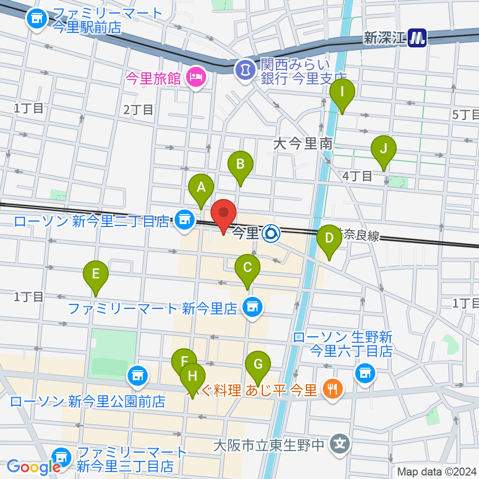 今里ザットフォー周辺のカフェ一覧地図