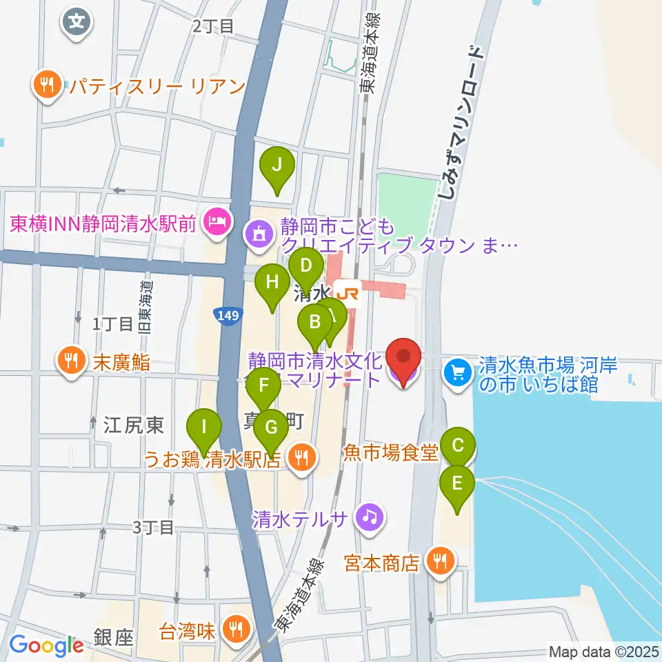 清水文化会館マリナート周辺のカフェ一覧地図