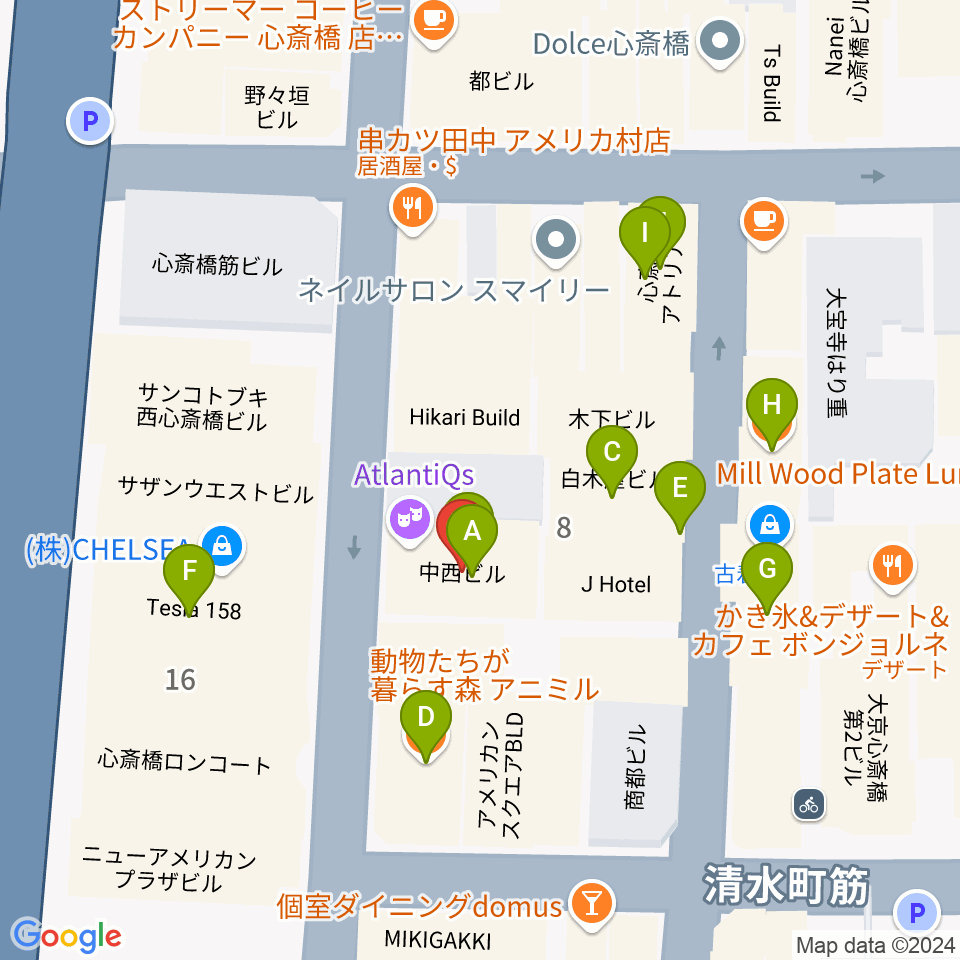 心斎橋CLUB CIRCUS周辺のカフェ一覧地図