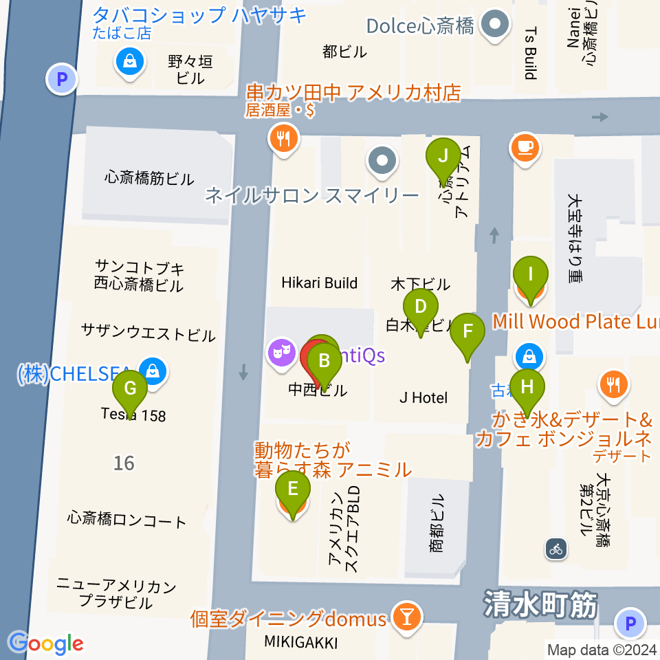 心斎橋CLUB CIRCUS周辺のカフェ一覧地図