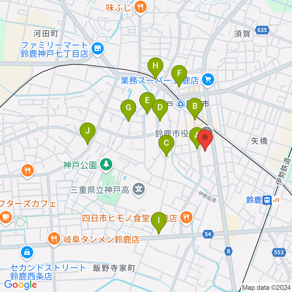 イスのサンケイホール鈴鹿周辺のカフェ一覧地図