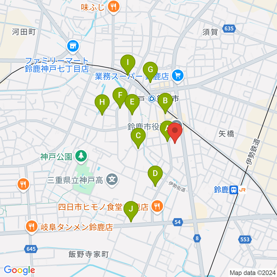 イスのサンケイホール鈴鹿周辺のカフェ一覧地図