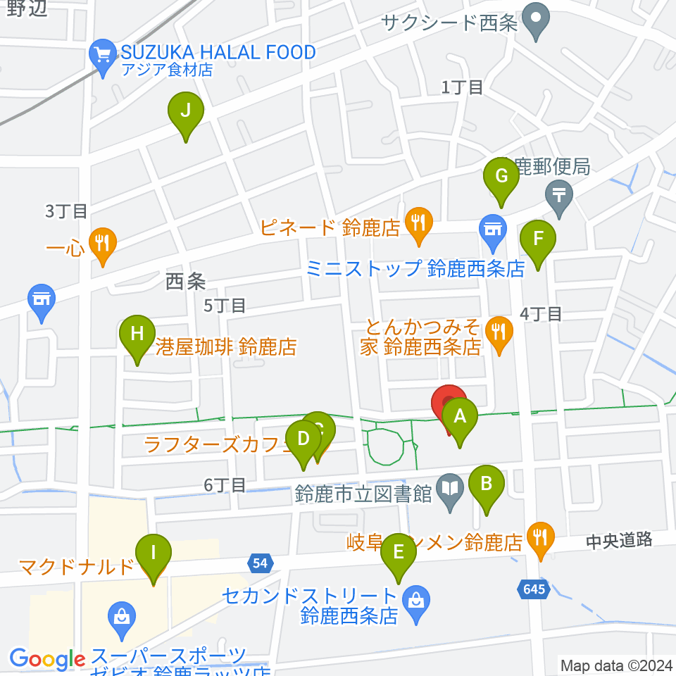鈴鹿市文化会館周辺のカフェ一覧地図