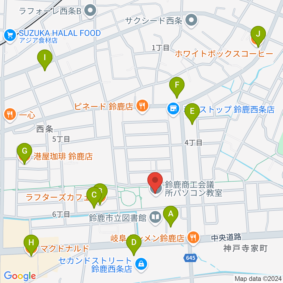 鈴鹿市文化会館周辺のカフェ一覧地図