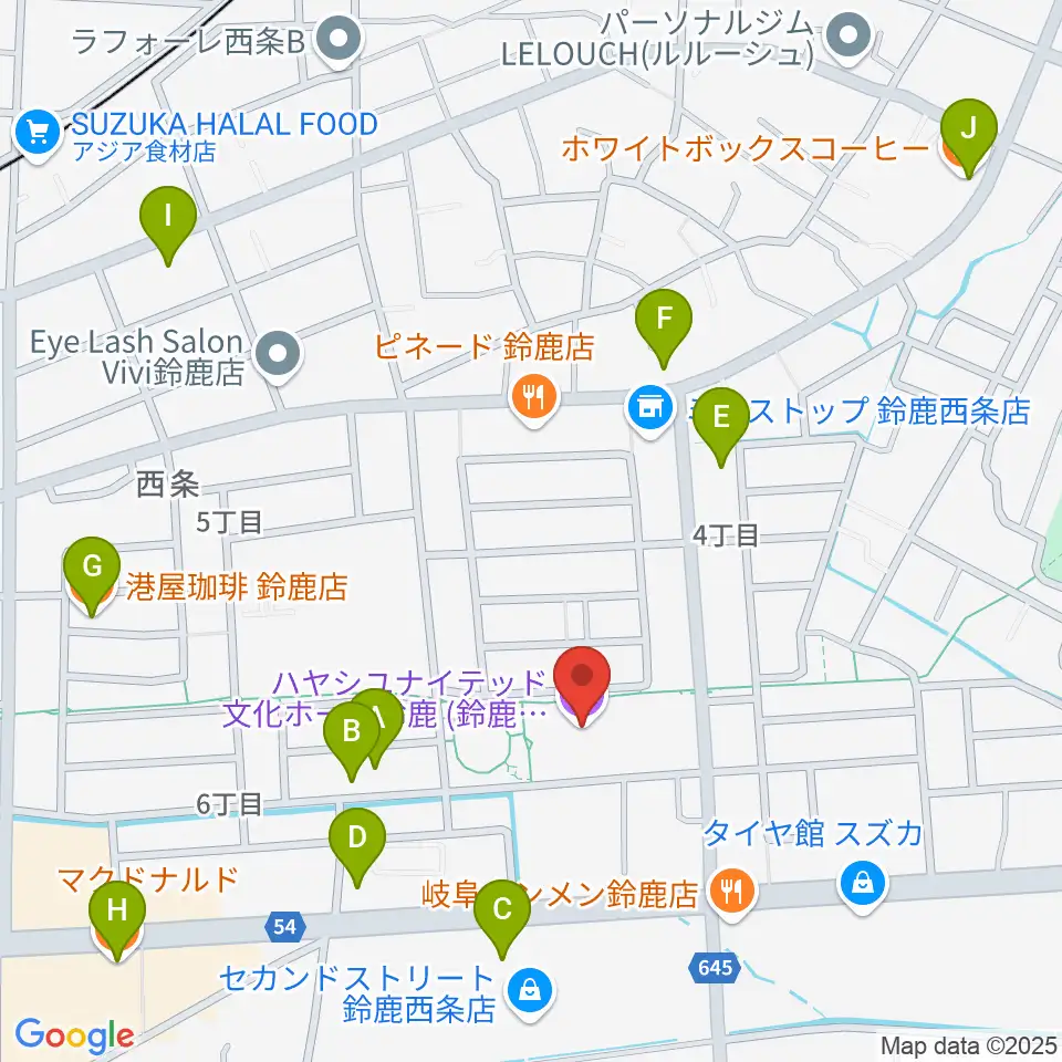 ハヤシユナイテッド文化ホール鈴鹿周辺のカフェ一覧地図