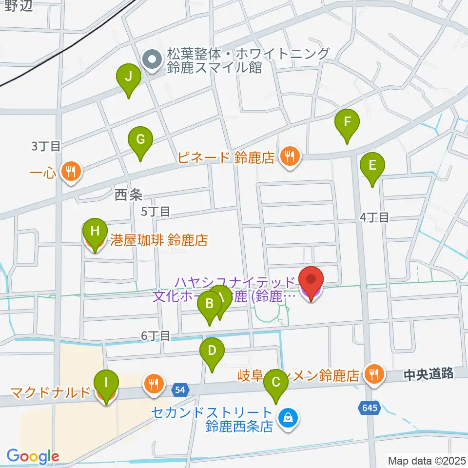 ハヤシユナイテッド文化ホール鈴鹿周辺のカフェ一覧地図