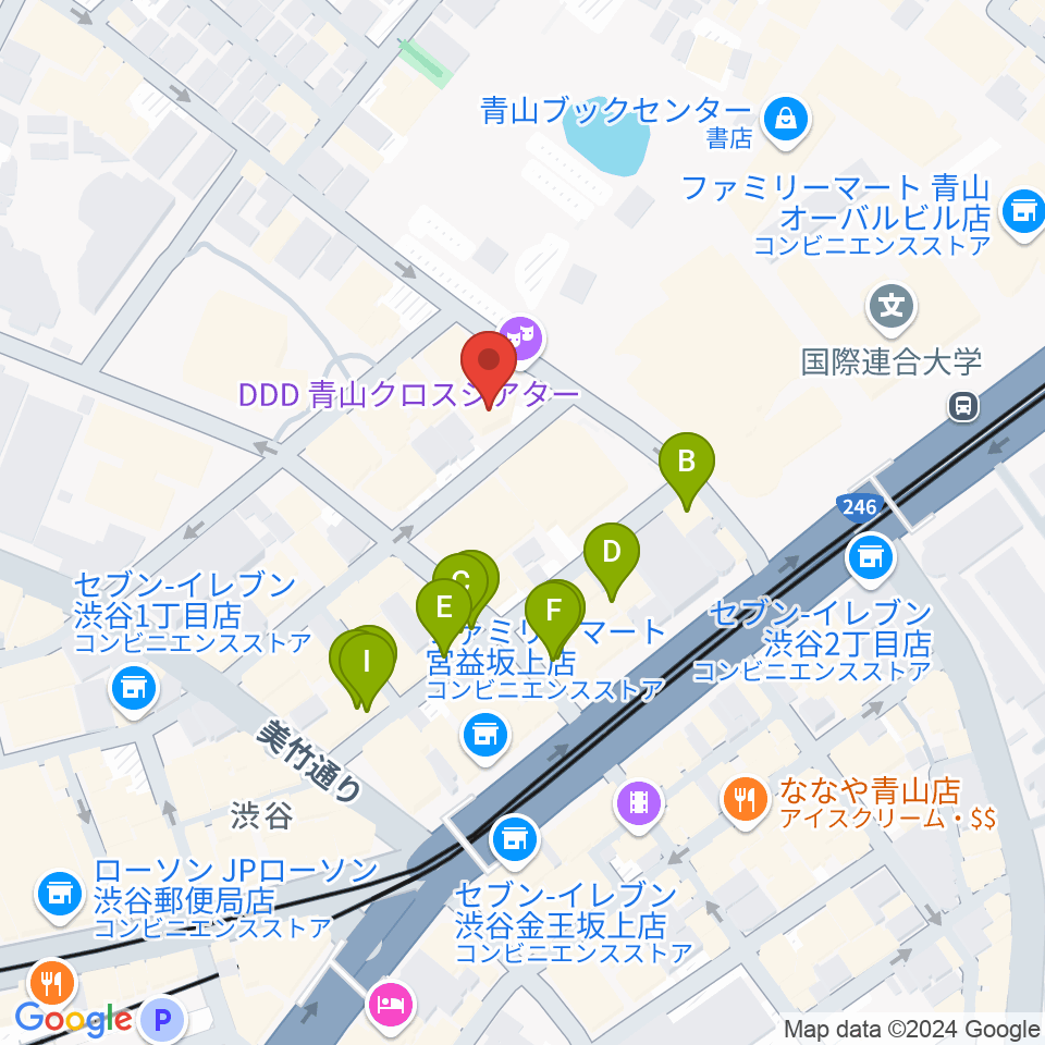 DDD青山クロスシアター周辺のカフェ一覧地図