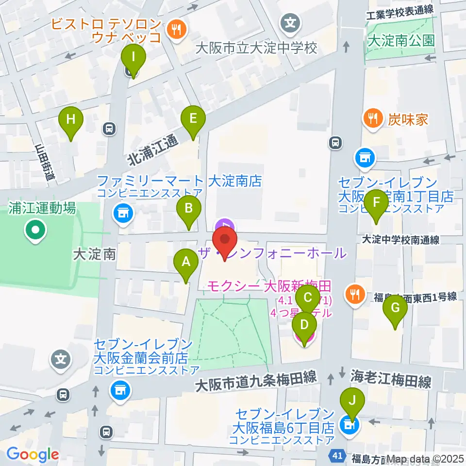 ザ・シンフォニーホール周辺のカフェ一覧地図