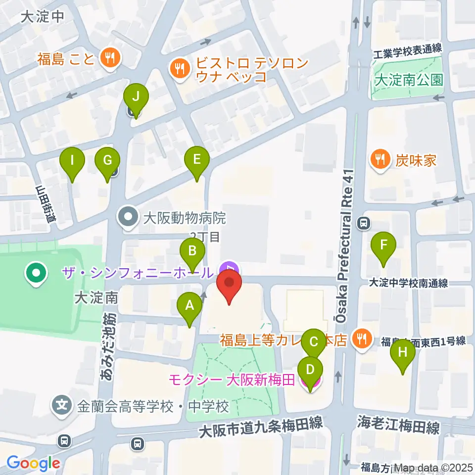 ザ・シンフォニーホール周辺のカフェ一覧地図