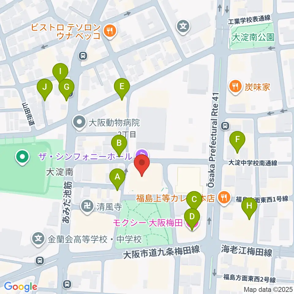 ザ・シンフォニーホール周辺のカフェ一覧地図