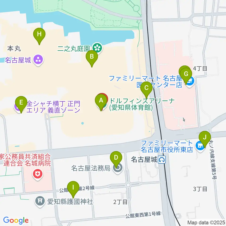 ドルフィンズアリーナ周辺のカフェ一覧地図