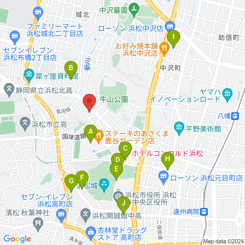 浜松市勤労会館Ｕホール周辺のカフェ一覧地図