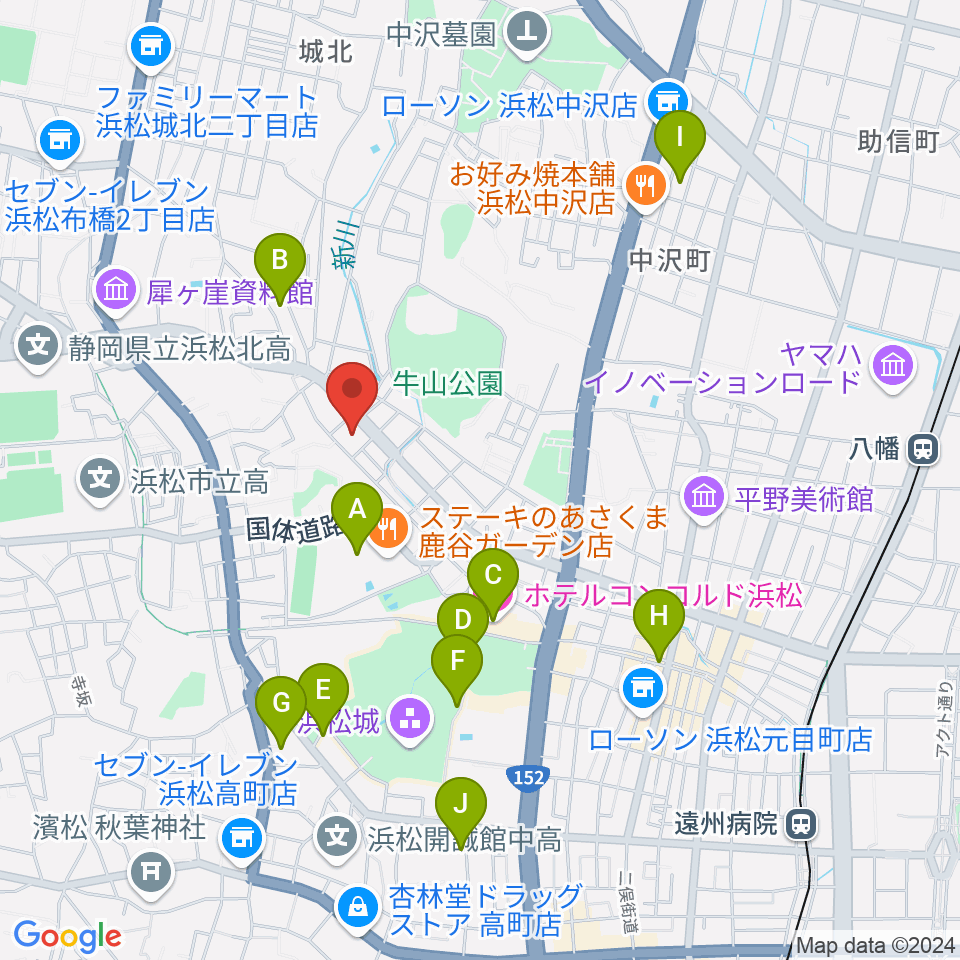 浜松市勤労会館Ｕホール周辺のカフェ一覧地図