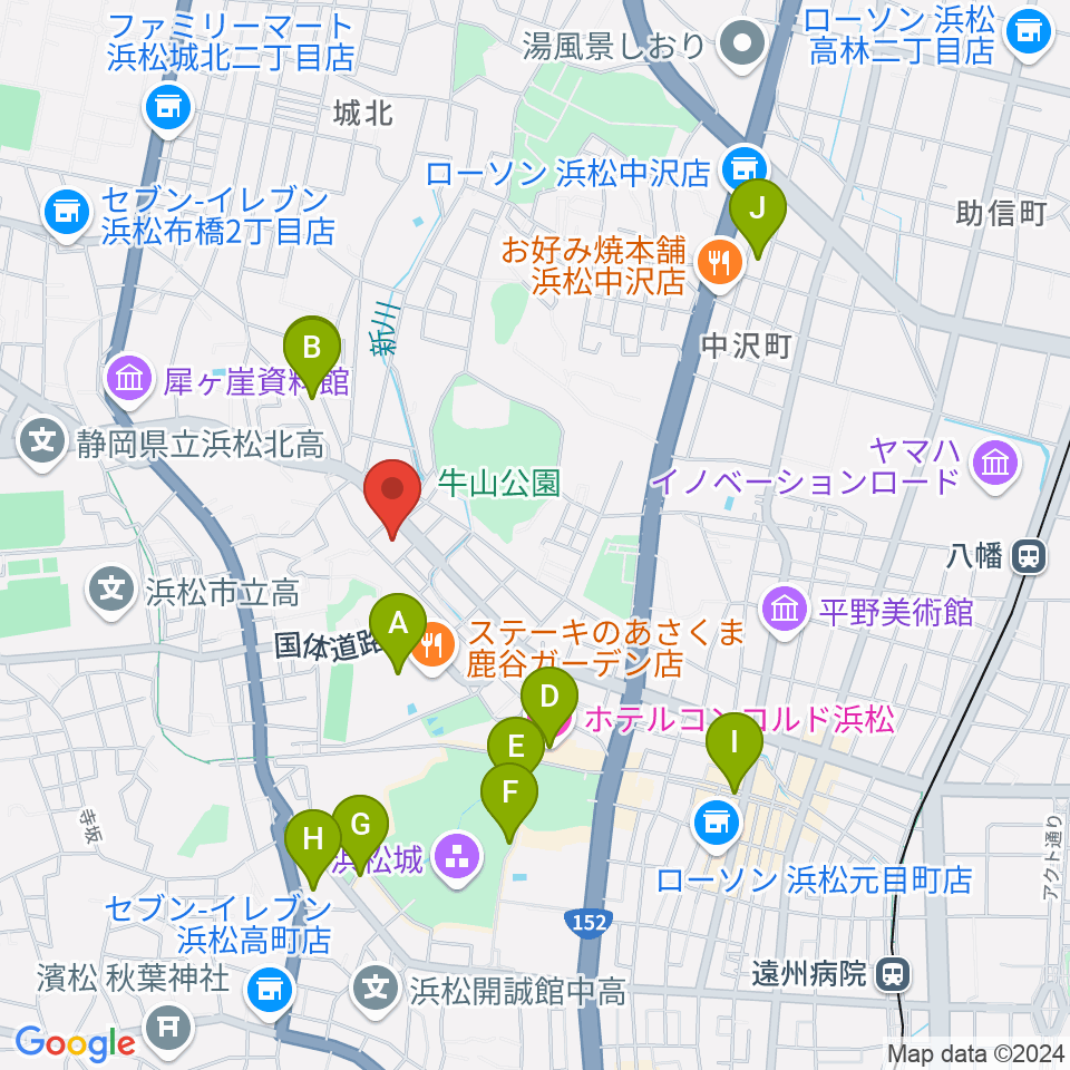 浜松市勤労会館Ｕホール周辺のカフェ一覧地図