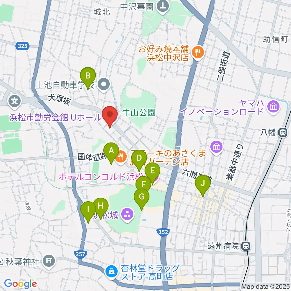 浜松市勤労会館Ｕホール周辺のカフェ一覧地図