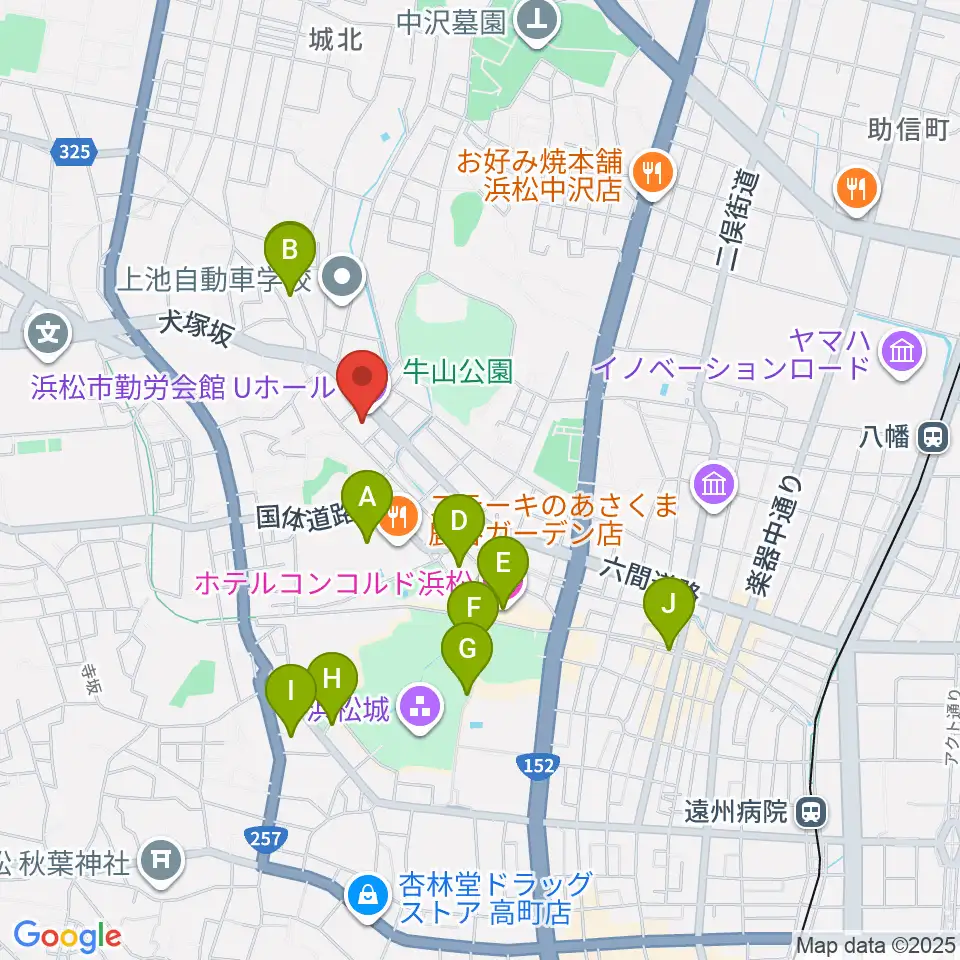 浜松市勤労会館Ｕホール周辺のカフェ一覧地図