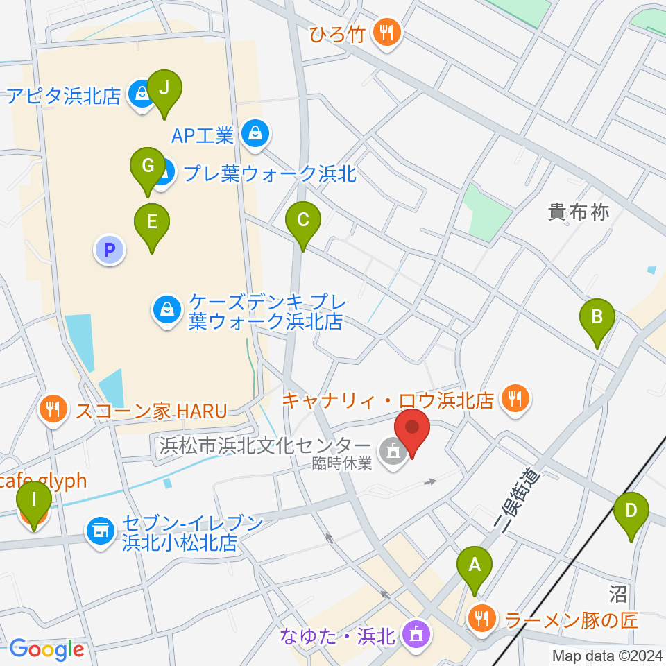 浜松市浜北文化センター周辺のカフェ一覧地図