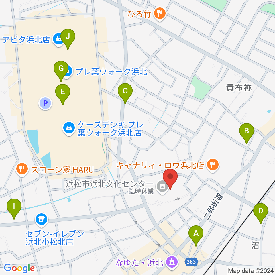 浜松市浜北文化センター周辺のカフェ一覧地図