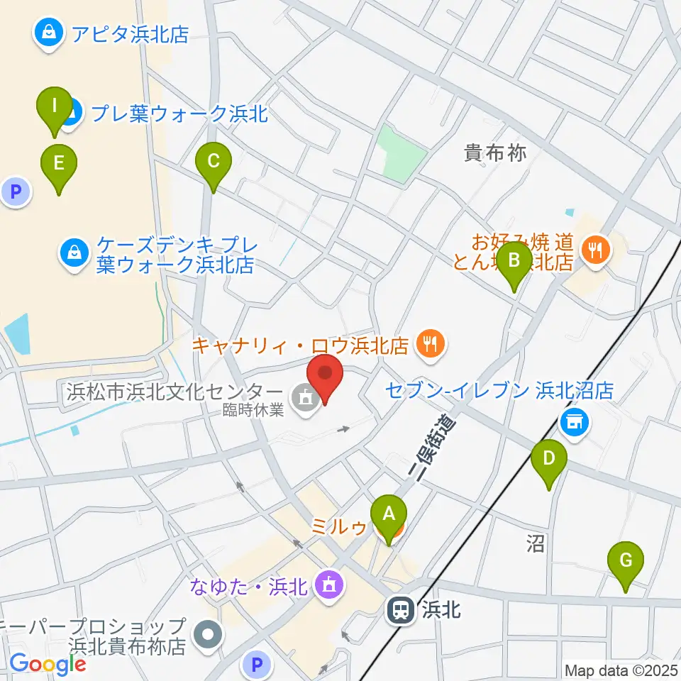 浜松市浜北文化センター周辺のカフェ一覧地図