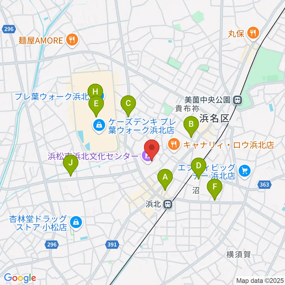 浜松市浜北文化センター周辺のカフェ一覧地図