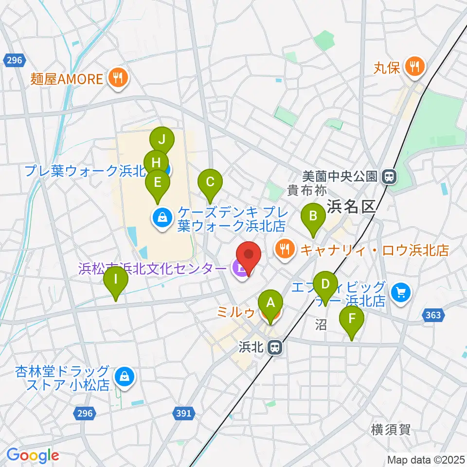 浜松市浜北文化センター周辺のカフェ一覧地図