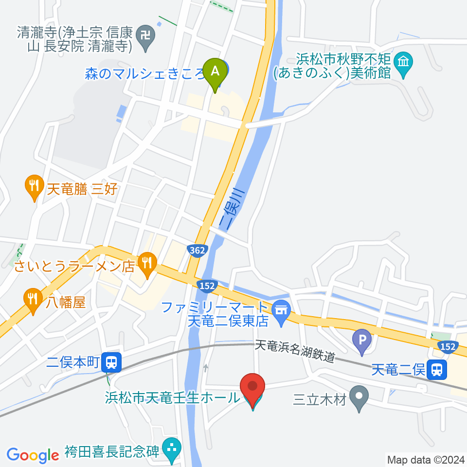 浜松市天竜壬生ホール周辺のカフェ一覧地図