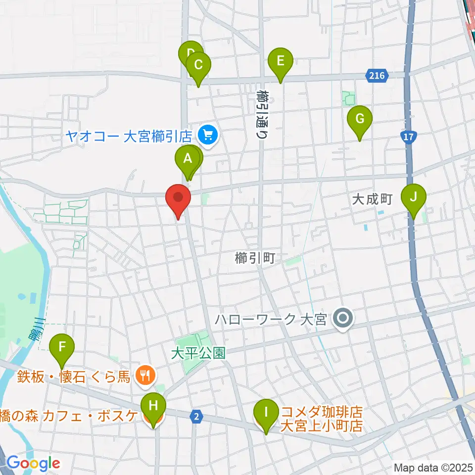 岸音楽教室周辺のカフェ一覧地図