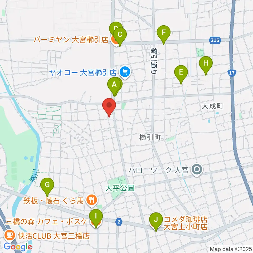 岸音楽教室周辺のカフェ一覧地図