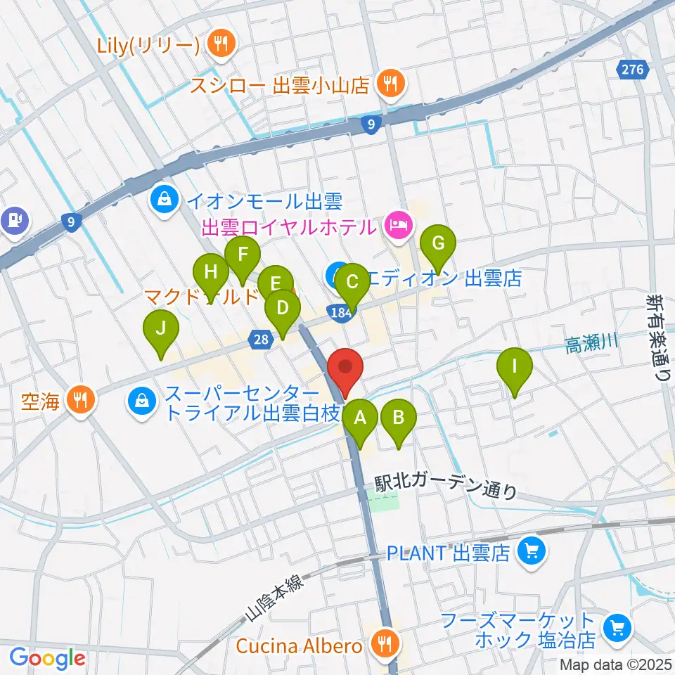 アツタ楽器周辺のカフェ一覧地図