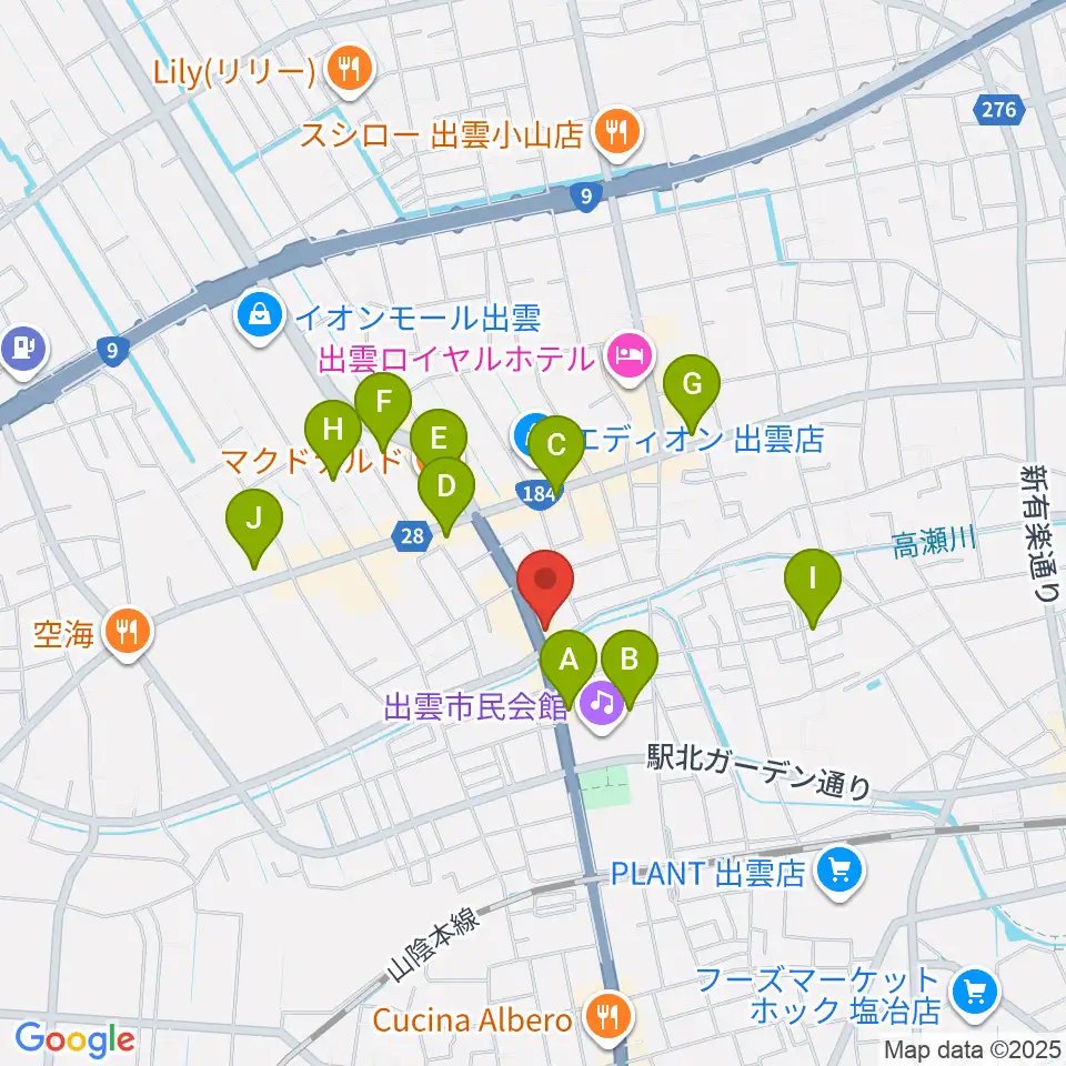 アツタ楽器周辺のカフェ一覧地図